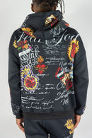 Men's Rebel Minds 'Blessed AOP' Zip-Up Hoodie in Black