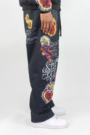 Men's Rebel Minds 'Blessed AOP' Relaxed Sweatpants In Black