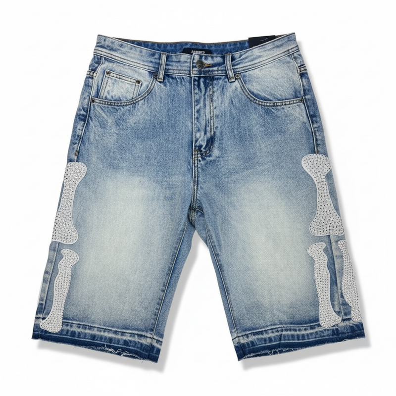 Kindred 'Bone' Rhinestone Denim Shorts (Blue) KD2244S | Fresh N Fitted