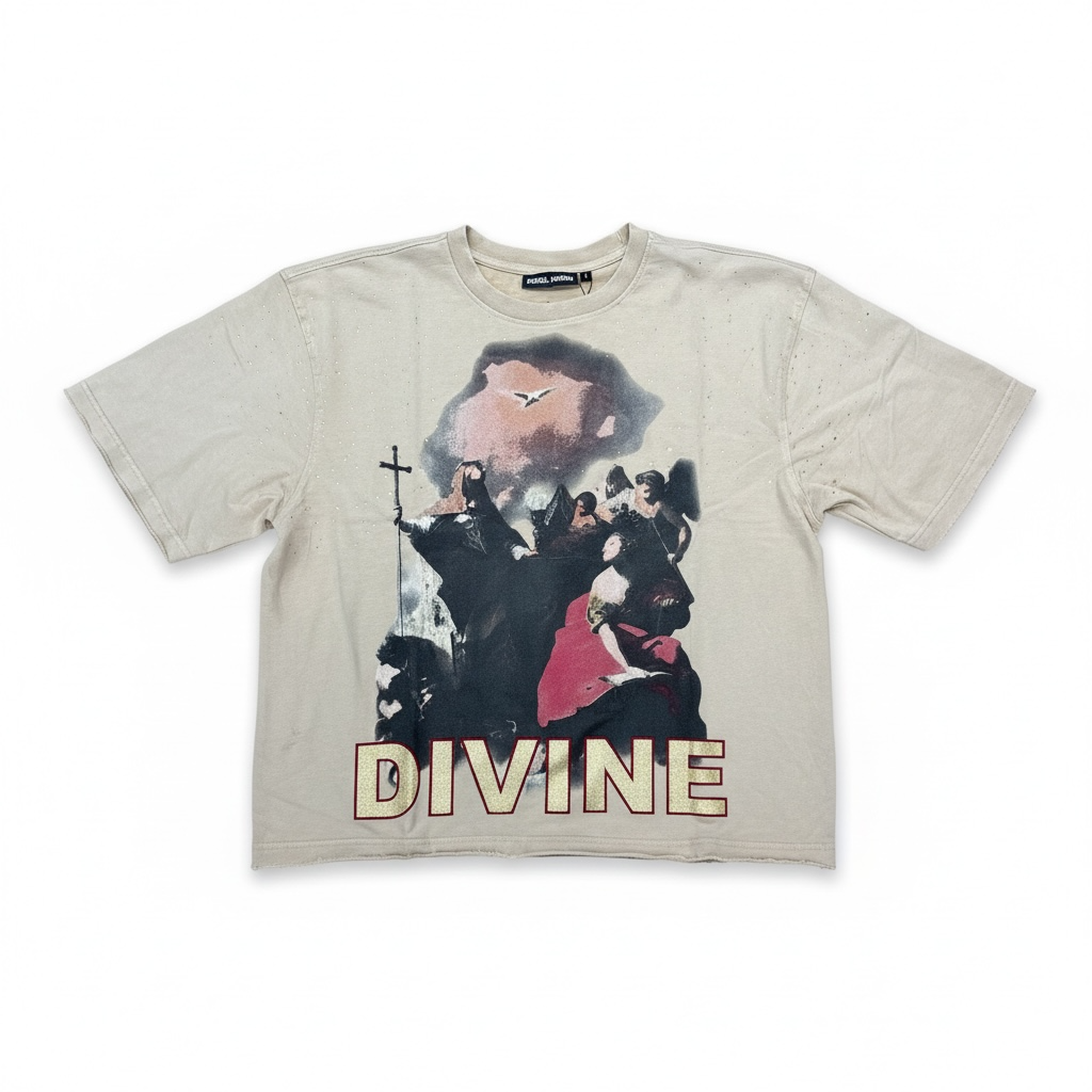Rebel Minds 'Divine' Rhinestone F/T Cropped T-Shirt (Beige) 610-11105
