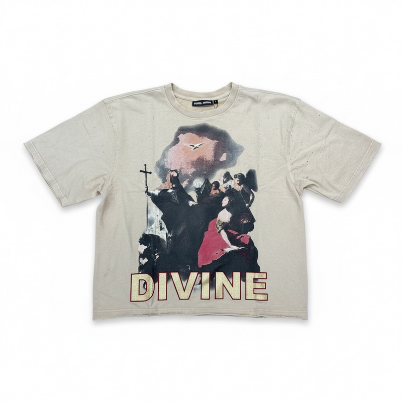 Rebel Minds 'Divine' Rhinestone F/T Cropped T-Shirt (Beige) 610-11105