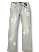 Kloud9 'Triple Cross' Rhinestone Stacked Denim (Aqua Blue) P26134 - FRESH N FITTED