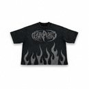 Rare Peace 'Metal Flames' Oversized Rhinestone Cropped Stud T-Shirt (Black) RT5048