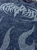 Rare Peace 'Metal Flames' Oversized Rhinestone Cropped Stud T-Shirt (Black) RT5048