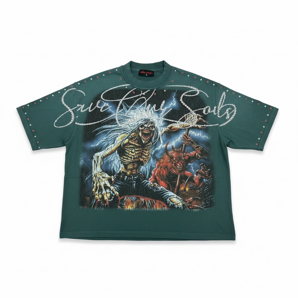 Rare Peace 'Save Our Souls' Oversized Rhinestone Cropped T-shirt