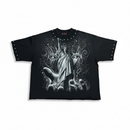 Rare Peace 'Statue Of Liberty' Oversized Rhinestone Cropped T-shirt (Black) RT6022 - FRESH N FITTED