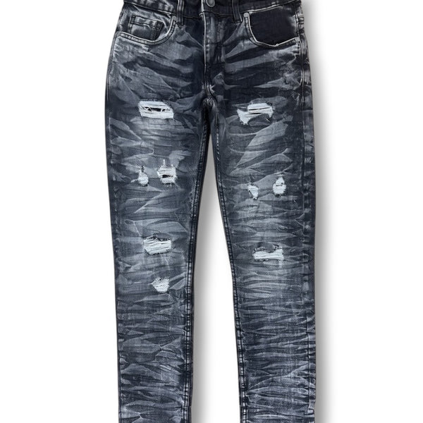 Evolution 'Wild Tiger' Distressed Ripple Denim (Black) EV-33319