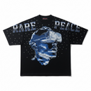 Black t-shirt with blue graphic and 'RARE PEACE' text on a white background by Fresh N Fitted
