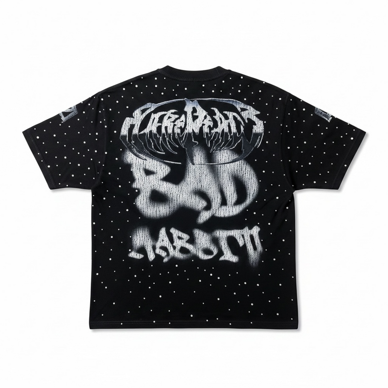 Rare Peace 'Bad Habits' Oversized Rhinestone Cropped T-Shirt In Black
