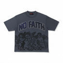 Rare Peace 'No Faith' Oversized Rhinestone Cropped T-Shirt (Dark Grey) RT6064