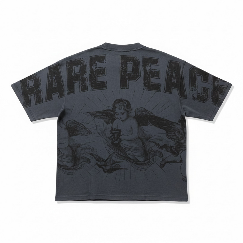 トップス no faith Rare Peace 'No Faith' Oversized Rhinestone Cropped T-Shirt (Dark Grey)