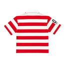 Red and white striped polo shirt on a white background. by Fresh n Fitted