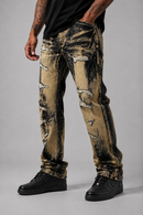 Makobi Sergio straight cut fit denim jeans in brown wash, showing the front view with classic five-pocket design and subtle fading.
