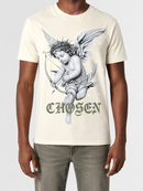 Beige 3Forty Inc. 'Chosen' T-shirt featuring a casual fit and minimalist design, displayed on a hanger.