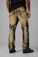 Makobi Sergio straight cut fit denim jeans in brown wash, showcasing classic denim style and stitching details.
