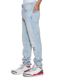 Ksubi Chitch Kstellar Effect blue denim jeans with a stylish faded and distressed design, showcasing the trendy denim product.