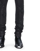 Ksubi Van Winkle black backstage denim jeans with Kraftwerk-style stitching, slim fit, classic five-pocket design, front and back view