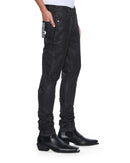 Ksubi Van Winkle backstage black Kraftwerk denim jeans with distressed details and classic fit, displayed on a neutral background.