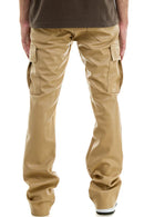KDNK PU Stacked Skinny Flare Pants In Tan KNB3330