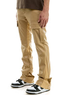KDNK PU Stacked Skinny Flare Pants In Tan KNB3330
