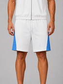 White and blue Kindred rhinestone nylon shorts with stylish design, featuring shimmering rhinestones and a comfortable fit.