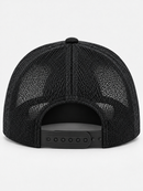 Black MUKA Saint Fabric trucker hat with rear mesh and snapback closure, showcasing a stylish accessory for casual wear.