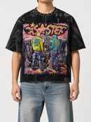 Black men's BKYS Disaster cropped rhinestone T-shirt featuring bold rhinestone details and a modern, stylish fit.