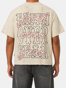 Men's BKYS Faith cropped rhinestone T-shirt in off white, featuring rhinestone embellishments and a relaxed fit.