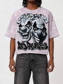Men's lavender BKYS Sinner Club cropped rhinestone T-shirt, stylish tee with rhinestone details, casual men's fashion top.