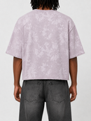 Men's lavender BKYS Sinner Club cropped rhinestone T-shirt, stylish men's tee with sparkling rhinestone details.