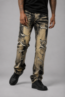 Men's Makobi Sergio straight cut fit denim jeans in brown wash, showing front view with zipper and classic stitching details.
