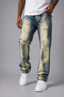 Men's Makobi Sergio straight cut fit denim jeans in dirt wash, showcasing the denim fabric and fit style.