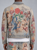 RARE PEACE 'Washed' Denim Rhinestone Jacket in Blue
