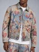 RARE PEACE 'Washed' Denim Rhinestone Jacket in Blue