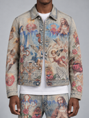 RARE PEACE 'Washed' Denim Rhinestone Jacket in Blue