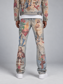 RARE PEACE 'Washed' Rhinestone Denim Pants in Blue