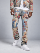 RARE PEACE 'Washed' Rhinestone Denim Pants in Blue