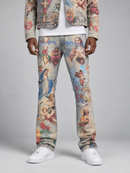 RARE PEACE 'Washed' Rhinestone Denim Pants in Blue