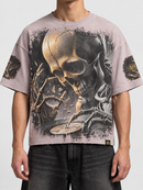 Stray 'Skull & Bones' Oversized Drop Shoulder Cropped T-Shirt In Dust Pink