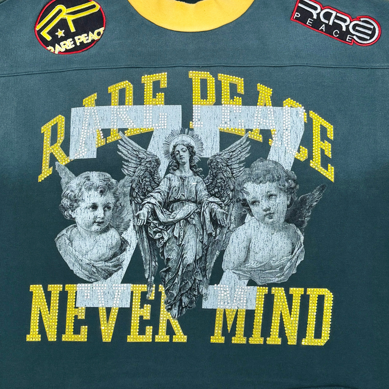 Rare Peace 'Never Mind' Oversized Rhinestone Cropped French Terry T-Sh
