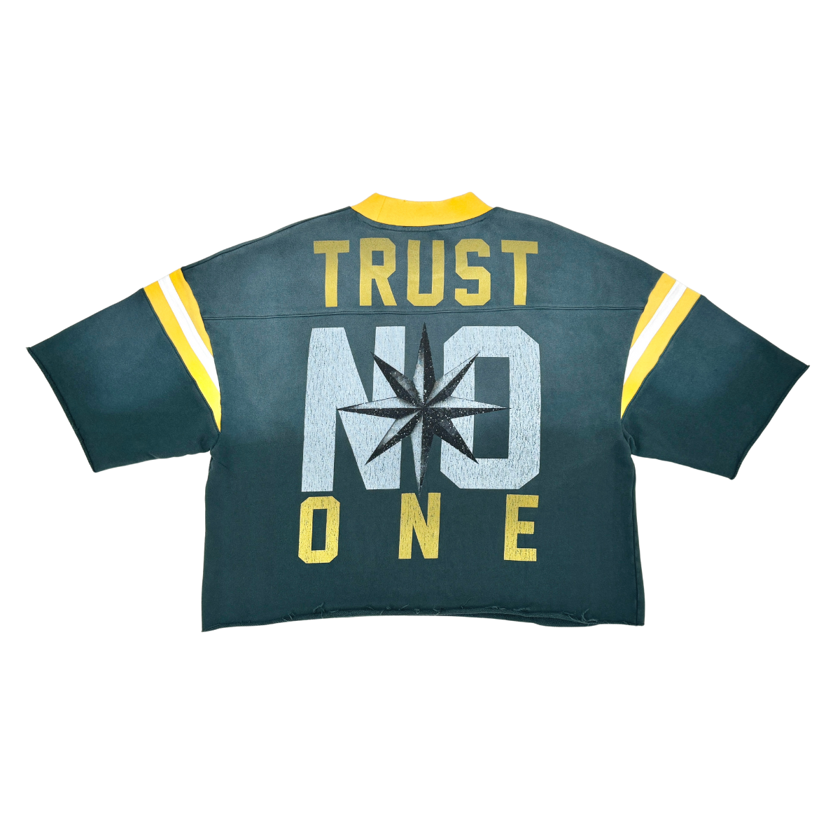 Rare Peace 'Never Mind' Oversized Rhinestone Cropped French Terry T-Sh