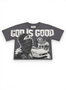 Papercut 'God is Good' Oversized Cropped T-Shirt (Grey)