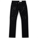 Black rip jeans with rips and biker patch. By Fresh N Fitted 
