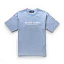 Light blue t-shirt with 'Black Label' text on a white background. by fresh n fitted