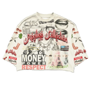 Cream cropped T-shirt by Prestige with "Money Power Respect" graphic, casual style, made from soft fabric.