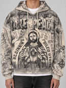 RARE PEACE 'Forever' Pull Over Rhinestone Air Brush Jacket in Ecru