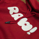 Kids RAWYALTY KIDS 'RAW' hoodie in red, showing the front view with the bold RAW logo on the chest.