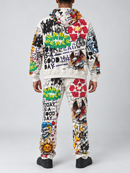 RARE PEACE Graffiti Doodle all-over print flared sweatpants in ecru shown with matching hoodie