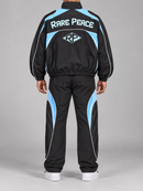 RARE PEACE black zip-up nylon jacket with embossed detailing, back view