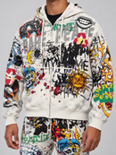 RARE PEACE 'Graffiti Doodle' all-over print oversized zip-up hoodie in ecruҳаҭ